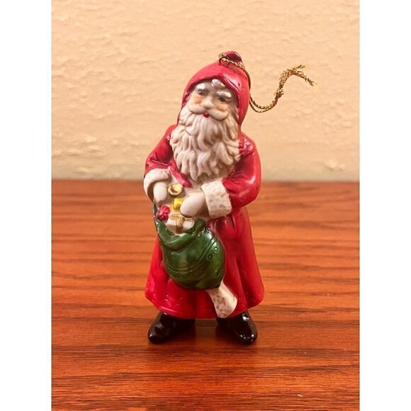 Vintage Porcelain 1970's Santa Claus Ornament Presents Christmas Home Holiday - Picture 1 of 4